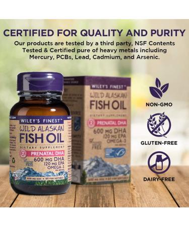 Wiley's Finest Wild Alaskan Fish Oil Prenatal DHA - 600mg Omega-3s for Pregnant & Nursing Women - 120 Softgels (60 Servings) - Buy Online on GoSupps.com
