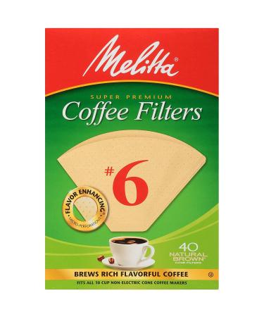 Melitta #6 Cone Coffee Filters, Natural Brown, 40 Count (Pack of 12, 480 Total Filters) Natural Brown Coffee Filters