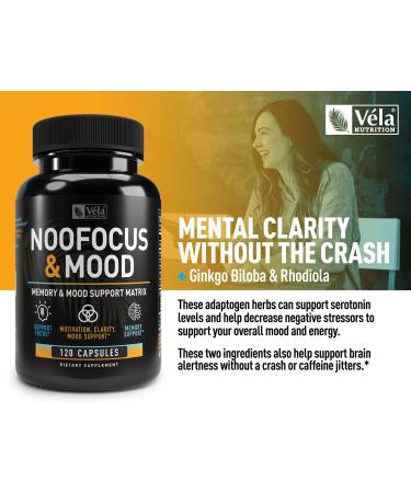 Nootropic NooFocus & Mood Support Matrix | Memory & Focus Supplement with Rhodiola B12 Alpha GPC Huperzine A DMAE | 120 CT - Boost Memory Focus Energy & Mood - Buy Online on GoSupps.com