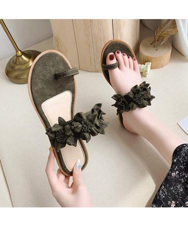 Creev Women's Orthopedic Sandals - Casual Flower Flat Slip-On Beach Travel Shoes | Ergonomic Flip-Flops in Gray & Dark Green (EU Sizes 38 & 42) - Buy Online on GoSupps.com