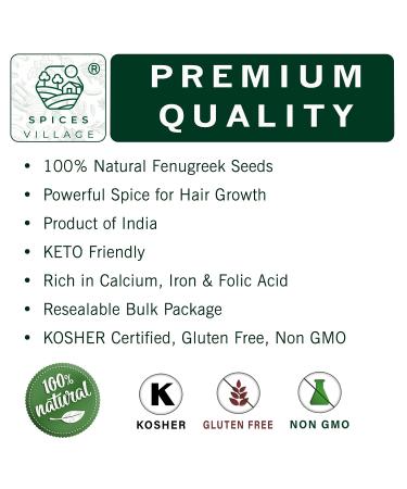 Fenugreek Seeds 8 oz - Indian Methi Seeds for Hair Growth & Cooking - Kosher Certified, Gluten Free - Spices Village - Buy Online on GoSupps.com