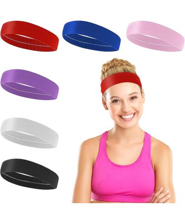 Wide Headbands 6Pcs Set for Women and Men - Stretchy Elastic Hair Bands for Gym, Yoga, Running - Soft Sweat Absorbing Headbands - Buy Online on GoSupps.com