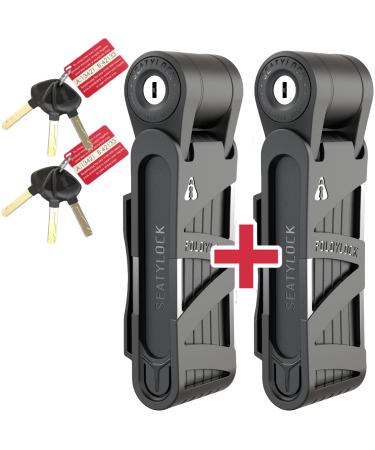 FoldyLock Compact Folding Bike Locks - Set of 2 Matching Bike Locks with 6 Identical Keys - Patented Lightweight Heavy Duty Anti Theft Locks with Carrying Cases for Bicycles and E-Bikes - 85 cm Compact Black Keyed Alike (2 Pack)