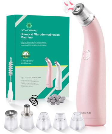 NEWDERMO 2-in-1 Microdermabrasion Machine for Facial, Diamond Microdermabrasion Device USB Rechargeable - Advanced Home Facial Treatment Machine (Pink)