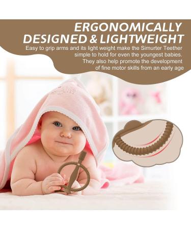Soothing Silicone Baby Toothbrush with Suction Base - 3-in-1 Teething Toy for Infants - Textured for Gum Massage and Teething Relief - Includes Easy-Hold Handle and Car Seat Toy - Brown - Buy Online on GoSupps.com