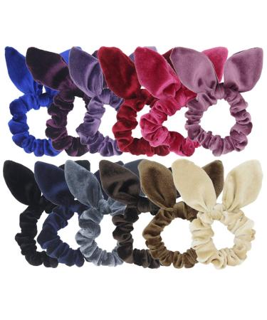 SUSULU Hair Scrunchies Velvet Scrunchy Bobbles Elastic Hair Ties Rabbit Ear Hair Bands Women Ponytail Accessories Pack of 12pcs (Mixed Bunny Velvet Scrunchie)