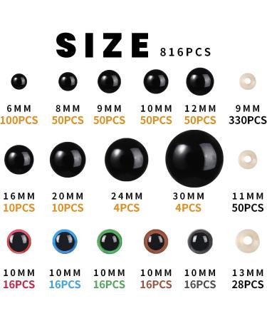 816 Pcs Colorful Safety Eyes for Amigurumi - Plastic, 6-30mm, with Washers - Ideal for Crochet, Stuffed Animals, Teddy Bears - Buy Online on GoSupps.com