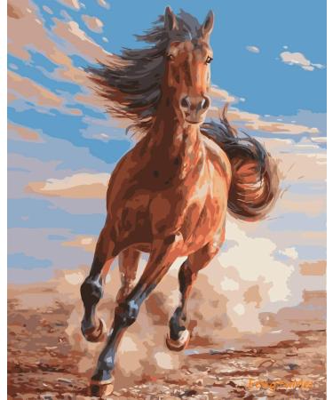 iKustar Paint by Numbers DIY Acrylic Painting Kits On Canvas for Kids & Adults Beginner 16 W x 20 L Running Horse Pattern Horse 16Wx20L-Frameless