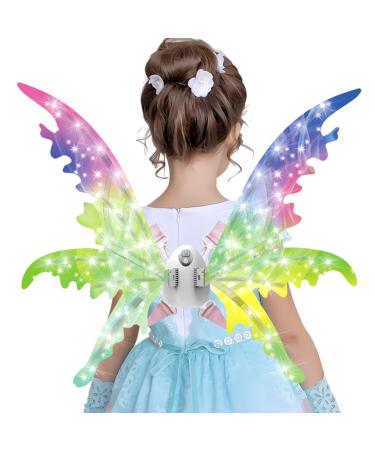 Light Up Fairy Wings | Little Girls Butterfly Wings for Halloween | Halloween Costume Prop for Theatrical Performance Dress Up Masquerade Parade Shzons English Color Box Battery Version