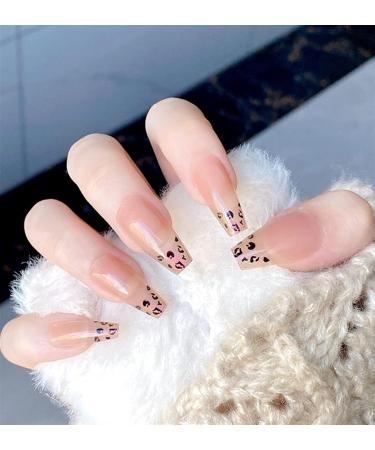 Press on Nails Professinal False Fake Nail Kit 3D French Long Press on Nails Fake Nails Full Cover Ballerina Nails Tips with Leopard Print Love Heart Gradient Color - Buy Online on GoSupps.com