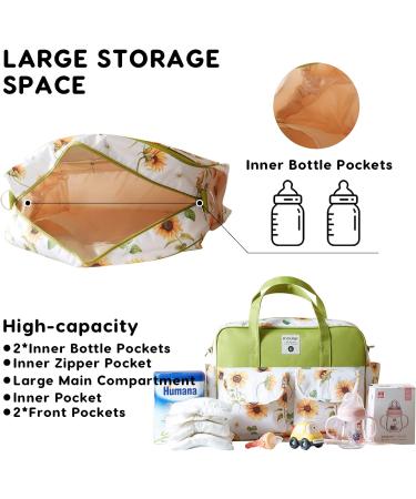 SONARIN Large Capacity Waterproof Baby Changing Tote Bag - Stylish Portable Diaper Bag with Shoulder Strap & Changing Mat, Sunflower Design - Buy Online on GoSupps.com