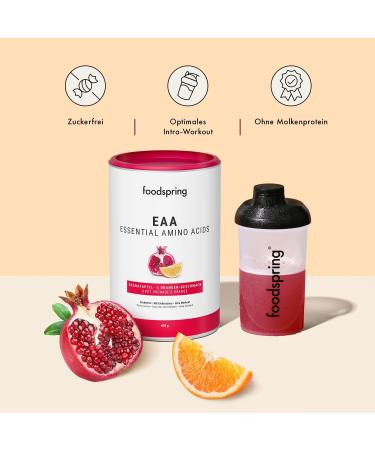 Foodspring EAA Powder with Electrolytes - Sugar-Free Essential Amino Acids for Muscle Building | 420g | Pomegranate & Orange Flavor - Buy Online on GoSupps.com