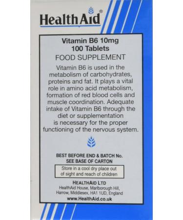 HealthAid Vitamin B6 (Pyridoxine HCl) 10mg - 100 Tablets | Premium Quality Supplement - Buy Online on GoSupps.com