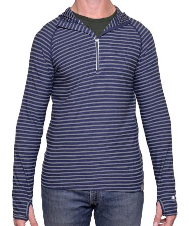 MERIWOOL Men's Lightweight Merino Wool Base Layer Hoodie - Blue Sea Stripe, X-Large - Buy Online on GoSupps.com