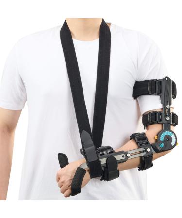 Hinged ROM Elbow Brace with Hand Grip Post OP Elbow Brace with Sling Stabilizer Arm Injury Recovery Splint Support for Post-Op Surgery Recovery Fracture Rehabilitation Left Left Arm
