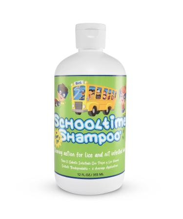 Schooltime Lice and Nit Shampoo for Kids - Elimination of Super Lice and Eggs Naturally - Not a Pesticide Treatment - High Powered Head Lice Removal Shampo - Highly Effective for Head Lice and Nit Elimination - 12 oz.