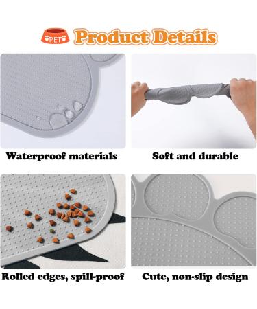 ZOCONE Cat Food Mat - Non Slip Waterproof Pet Mat for Bowls - Cat Paw Shape Design - Grey - Buy Online on GoSupps.com