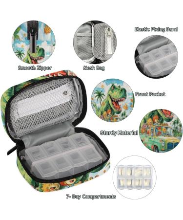 Cool T-Rex Dinosaur Travel Pill Organizer Bag | Portable 7-Day Pill Case with Zipper | Ideal for Family Travel & Daily Use - Buy Online on GoSupps.com