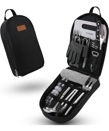 Camping Cookware Storage Bag - Portable Camping Utensils Set Bag for Knife, Fork, Spoon, Chopping Board - Chef's Knife Kitchenware Storage - Black - Buy Online on GoSupps.com
