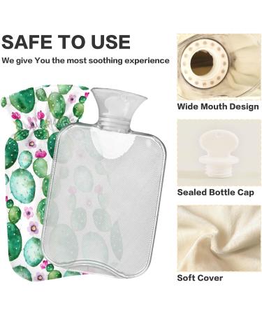 NAANLE 1L Hot Water Bottle with Cactus Flower Cover - Pain Relief & Heat Therapy for Menstrual Cramps - Transparent Water Bottle for Hand/Foot Comfort - Buy Online on GoSupps.com