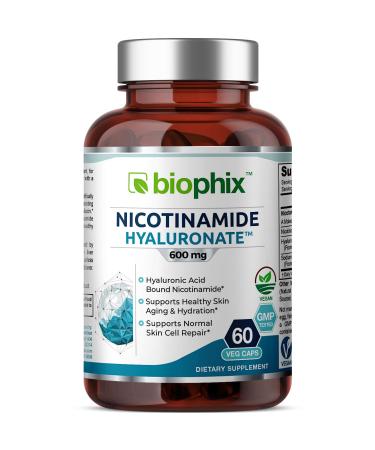 biophix B-3 Nicotinamide Hyaluronate 600 mg 60 Vcaps - Hyaluronic Acid Natural Flush-Free Nicotinic Amide Niacin - Supports Skin Cell Health