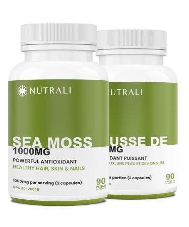 New BONUS SIZE HIGH POTENCY 1000mg Irish Sea Moss Capsules (2 capsules per serving) with Seawrack Burdock & Zinc. Immune Support Improved Skin Hair Nail Health Powerful Antioxidant. Natural Iodine. Non-GMO Vegan Gluten Free. 90 Easy to Swallow Capsules 2 