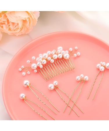 Elegant 9-Piece Pearl Bride Wedding Hair Comb & Pins Set - Gold Bridal Hair Accessories - Buy Online on GoSupps.com