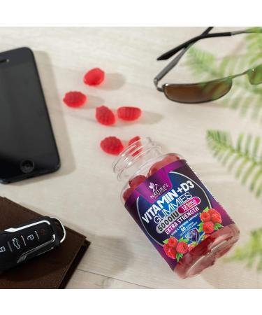 Vitamin D3 Gummies 5000 IU Extra Strength 125 mcg - Bone, Muscle & Immune Support - Gluten Free - Non-GMO - 60 Gummies, Raspberry Flavor - Buy Online on GoSupps.com