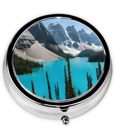 Rocky Mountains Round Pill Box - 3 Compartment Mini Decorative Travel Organizer for Vitamins & Medicine - Portable Purse Pill Case - Buy Online on GoSupps.com
