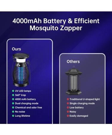 Solar Bug Zapper Indoor 3 in 1 UV Mosquito Killer Lamp 4000mAh 4200V Electric Fly Zapper USB Rechargeable Insect Killer Traps for Office Kitchen Bedroom Garden Camping Outdoor Black Black#01 - Buy Online on GoSupps.com