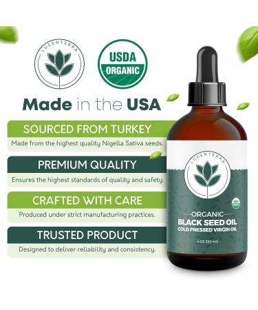 Lucenterra Organic Black Seed Oil 4oz Cold Pressed Thymoquinone USDA Certified Turkish Nigella Sativa Pure Antioxidant for Immune Support Joints Skin & Hair Vegan Non-GMO - Buy Online on GoSupps.com