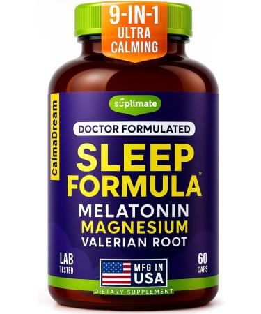 9-in-1 Melatonin Sleep Aid for Adults - USA Made Lab Tested with Melatonin 5mg and 108mg Magnesium for Sleep - TRAACS Ashwagandha Valerian Root GABA 5HTP Herbal Sleep Supplement Vegan 60 Caps - Buy Online on GoSupps.com