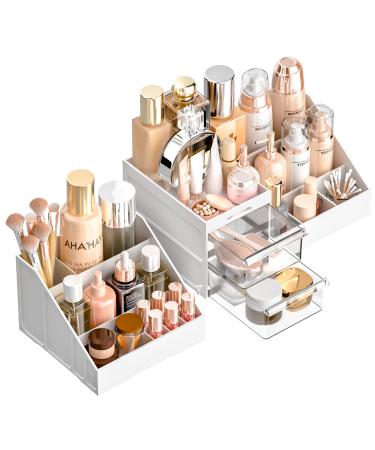 Makeup Organizer, Large Capacity Organizers, Make Up Organizers and Storage with Drawers, Makeup Organizer for Vanity for Makeup Brush, Nail Polish and Beauty Supplies White/Clear White/ Clear