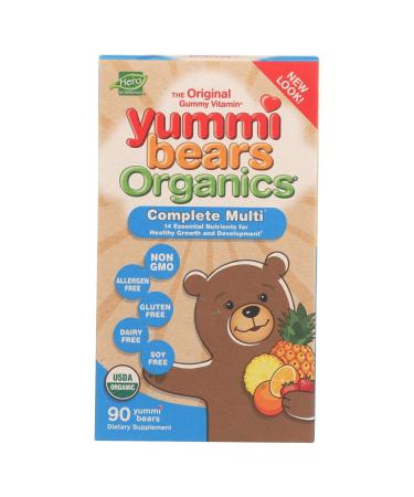 Hero Nutritional Products Yummi Bears Organics Complete Multi Organic Strawberry Orange and Pineapple Flavors 90 Yummi Bears
