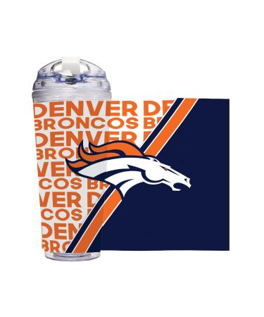 Rico Industries NFL Football 24oz Acrylic Tumbler with Hinged Lid, Officially Licensed Double Wall Tumbler for NFL Fans Denver Broncos