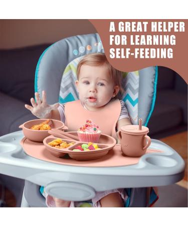 16 Pack Baby Feeding Set | Silicone Suction Plates, Bowls, Bibs, Utensils, Snack Cups | Toddler Eating Utensil Set | Beige Orange - Buy Online on GoSupps.com
