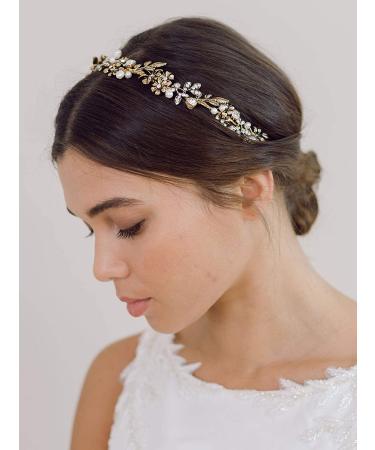 SWEETV Handmade Bridal Headpiece - Retro Gold Bridal Headband with Rhinestone and Pearl Accents - Buy Online on GoSupps.com