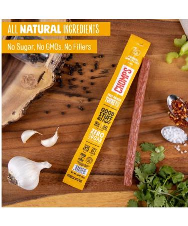 Chomps Free Range Jerky Snack Sticks - Keto, Paleo, Whole30 Approved - Gluten Free, Sugar Free - 60 Calorie Snacks - 1.15oz (Pack of 24) - Original Turkey - Buy Online on GoSupps.com