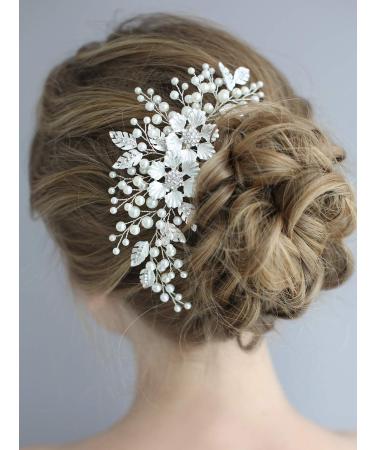 AW BRIDAL Rhinestone Wedding Hair Comb - Crystal Flower Hair Clip for Brides (Silver) - Buy Online on GoSupps.com
