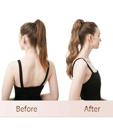 FESHFEN Long Wavy Ponytail Extensions 60cm Body Wavy Wrap Around Hair Brown & Blonde | Curly Clip in Synthetic Hairpiece for Women & Girls - Buy Online on GoSupps.com