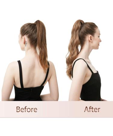 Fine Braid Ponytail Hair Extensions - Long Wavy Curly Clip-In Synthetic Hair in Chestnut Brown & Caramel - 60 cm - Buy Online on GoSupps.com