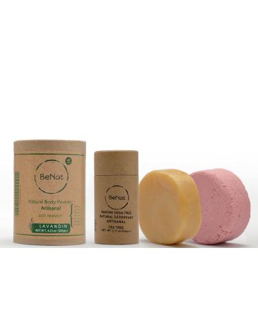 BeNat. Zero-Waste Ultimate 4-PACK Bundle. Zero-Waste Deodorant + Eco-Friendly Body Powder + Bergamot Shampoo Bar + Conditioner Bar