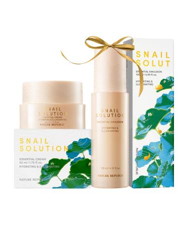 Nature Republic Snail Mucin (Emulsion & Cream) Set - Korean Skincare Hydrating with Niacinamide Face Moisturizer Moisturizing Skin Care Glow Mucus