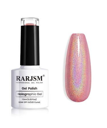 RARJSM Holographic Nail Polish with Mermaid Unicorn Effect Glitter Gel Polish RAR73 Suitable for Spring Summer Rose Gold