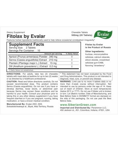 Evalar Fitolaks Apricot Dill Plantain Senna Siberian Herbs 20 Tabs - Buy Online on GoSupps.com
