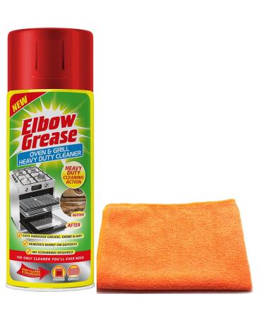 Elbow Grease Oven & Grill Heavy Duty Cleaner Spray (1X 400 ML)- Powerful Oven & Grill Deep Cleaner - with Ultra Absorbent Microfibre Cleaning Cloth Elbow Grease Oven Cleaner Spray + Cloth