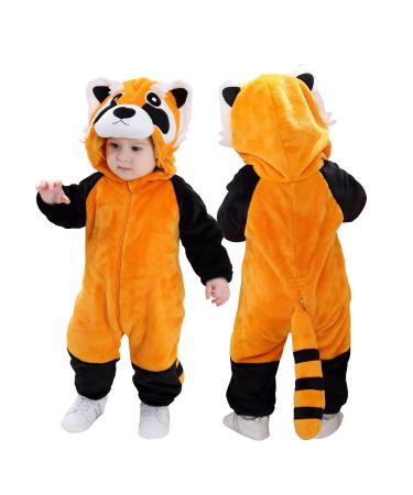 Doladola Baby Boy's Girl's Rompers Animal Hooded Onesie Toddler's Jumpsuits Autumn Winter Outfits 0-3 Months Raccoon