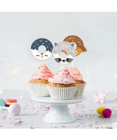 Cute Animal Donut Kids Happy Birthday Cupcake Toppers Set of 18 - This is a donut party baby shower or birthday party cartoon decoration that boys and girls will love - SugarGera - Buy Online on GoSupps.com