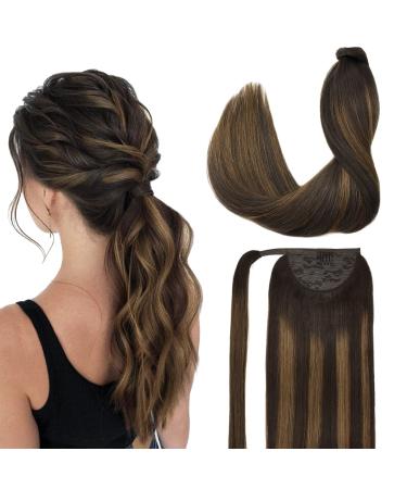 Human Hair Ponytail Extension Balayage Dark Brown to Chestnut Brown 14 Inch 75g DOORES Clip in Hair Extensions Real Human Hair Ponytail Hair Piece Straight Invisible Magic Paste Heat Resistant 14 Inch #2/6/2 Dark Brown to …