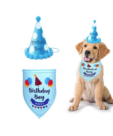 SUOXU Dog Happy Birthday Bandana Cute Boy/Girl Dog Birthday Hat Party Supplies Cotton Triangle Scarf for Small and Medium Dog Birthday Party Outfit Cake Gift Decoration Set Blue - Buy Online on GoSupps.com
